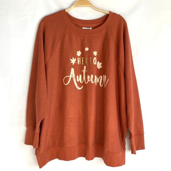 Maurices‎ Hello Autumn Fall Sweatshirt Women 1X Rust Pumpkin Ribbed Knit NWOT - Picture 1 of 9